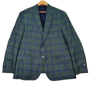Cremieux Loro Piana Summertime Blazer Mens 48R Green Blue Plaid Wool Silk Linen